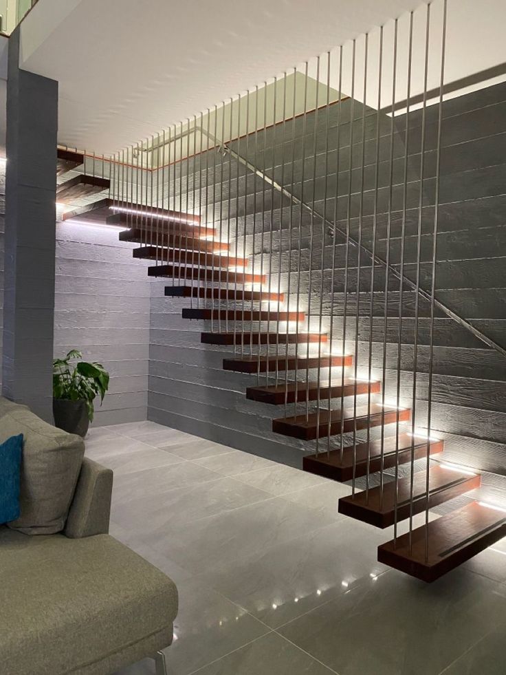 Luxury Floating Staircase with LED